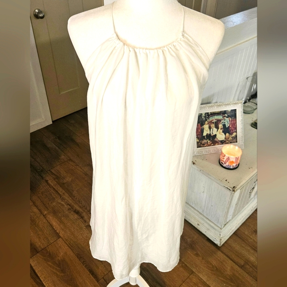 NWT' - BANANA REPUBLIC - White Linen Style Dress, Backless with Straps, Size L - Picture 2 of 7